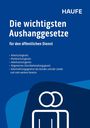 "Die wichtigsten Aushanggesetze für den öffentlichen Dienst" auf blauem Hintergrund. Logo unten zeigt stilisierte Personen.