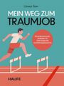 Titel: "MEIN WEG ZUM TRAUMJOB". Ein Läufer springt über Hürden. Roter Kreis: "Neue Bewerbungsstrategien...".