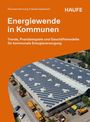 Titel: Energiewende in Kommunen. Thema: Solarpanels auf einem großen Gebäudedach. Farbe: Orange.