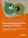 „Mitarbeitergespräche erfolgreich führen“ – Buchcover mit Menschen im Gespräch auf Sprechblasen. Autoren: Mentzel, Grotzfeld, Haub.