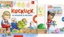 „KUCKUCK, es wimmelt in der Kita!“ Auf der Illustration spielen Kinder mit Spielzeug und kuscheligen Figuren.