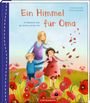 „Ein Himmel für Oma. Ein Bilderbuch über das Sterben und den Tod.“ Eine Frau mit zwei Kindern auf einer Wiese mit roten Blumen.
