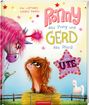 Ronny das Pony und Gerd das Pferd, und Ute die Stute. Bunte Tiere mit lustigem Ausdruck auf Heuballen und Wiese.