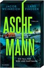 Titel: "Aschemann". Autoren: Jacob Weinreich, Lars Findsen. Thriller. Ein rotes Haus an felsiger Küste bei Nacht.