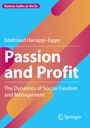 "Business Guides on the Go", "Edeltraud Hanappi-Egger", "Passion and Profit", blaue Hintergrundfarbe, abstrakte Farbstreifen.