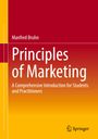 Manfred Bruhn, "Principles of Marketing", Einführung für Studenten. Gestaltung mit roten und gelben Farbverläufen. Logo von Springer.