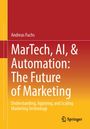 Text: "Andreas Fuchs. MarTech, AI, & Automation: The Future of Marketing. Understanding, Applying, and Scaling Marketing Technology." Farbübergang von Rot zu Gelb mit Springer-Logo.