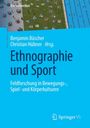 Oben ist "Erlebniswelten". Haupttext: "Ethnographie und Sport". Abbildung von Menschen auf Rasen und in einem Pool.