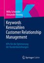 „Keywords Kennzahlen Customer Relationship Management“ steht in Weiß auf einem blauen Hintergrund mit Autorenangabe.