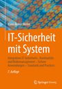 "IT-Sicherheit mit System" von Klaus-Rainer Müller. Orangefarbener Hintergrund, diagonale geometrische Muster oben.