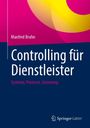 Titel “Controlling für Dienstleister”, Autor Manfred Bruhn. Buntes, geometrisches Design mit Springer Gabler Logo unten.
