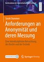 Text: „Anforderungen an Anonymität und deren Messung“ auf orangefarbenem Hintergrund, geometrische Formen oben.