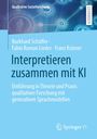 "Interpretieren zusammen mit KI" – Buchcover mit kreisförmigen Symbolen, Blau- und Weißtöne.