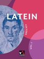 Text: "LATEIN", "LEKTÜRE", "VOL. I". Illustration eines blassblauen Porträts vor einem roten und violetten Hintergrund.
