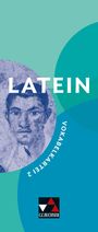 Text: "LATEIN VOKABELKARTEN 2". Illustration eines Mannes mit skizzenhaftem Gesicht in Blautönen. Logo von C.C. Buchner.