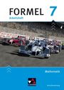 Text: "FORMEL 7 Arbeitsheft Mathematik." Rennwagen rasen auf einer Strecke. Unten ein Logo mit geometrischen Formen.