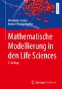 Titel: Mathematische Modellierung in den Life Sciences. Illustration: Rote Molekülstruktur auf blauem Hintergrund.