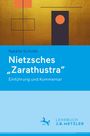 "Natalie Schulte: Nietzsches „Zarathustra“ - Einführung und Kommentar. Lehrbuch J.B. Metzler."  
Oben geometrische Formen auf Gold.