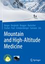 Buchtitel: "Mountain and High-Altitude Medicine". Winterliche Berglandschaft, zwei Skifahrer, zwei Logos unten.