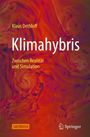 Buchtitel "Klimahybris: Zwischen Realität und Simulation" von Klaus Dethloff. Hintergrund in abstrakter rot-orange Musterung.