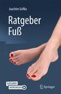 "Joachim Grifka, Ratgeber Fuß. Zwei nackte Füße mit roten Zehennägeln auf dunkelblauem Hintergrund."