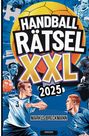 "Handball Rätsel XXL 2025", Markus Breckmann. Illustration von Handballspielern in Aktion vor einem großen Ball.