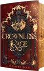 „Crownless Rage“ „Roman“ „Sarah Kosecki“. Ein stilvolles Cover mit goldenen Verzierungen und Flammenmotiven.