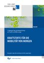 Titel: KRAFTSTOFFE FÜR DIE MOBILITÄT VON MORGEN. Grüngelbe Flüssigkeitstropfen auf buntem Hintergrund.