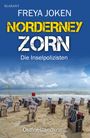 "NORDERNEY ZORN - Die Inselpolizisten. Ostfrieslandkrimi" steht auf einem Bild mit Strandkörben am Strand.