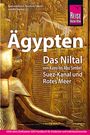 Ägypten-Reiseführer, Texte über Nil, Suez, Rotes Meer. Hintergrund: antike ägyptische Reliefs. Oben rechts: pinkes Logo.