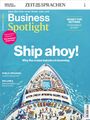 Titel: "Business Spotlight". Haupttext: "Ship ahoy! Why the cruise industry is booming". Illustration eines Kreuzfahrtschiffs.