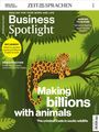 Titel: „Business Spotlight“. Haupttext: „Making billions with animals“. Ein Leopard mit Dollarzeichen im Dschungel.
