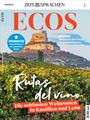 "Rutas del vino. Die schönsten Weinrouten in Kastilien und León. Pimentón: Unverzichtbar in der spanischen Küche." 

Ein Weinfeld vor einer Burg.