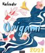 „Kalender Origami 2024“. Koi-Fische, Wellen, Origami-Vögel, und Kirschblüten.