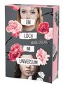 "Ein Loch im Universum" von Marie Döling, dunkles Design mit zwei Gesichtern und rosa Blumen.