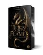 "Reign of Flames: Tochter der Asche" von Oliver Carter. Ein goldener Drache auf schwarzem Hintergrund.