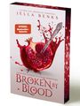 SPIEGEL Bestseller-Autorin. Ein aufgeschnittener Granatapfel mit einem Dolch. Buch: "Broken by Blood" von Jella Benks.