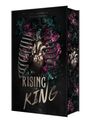 Text: LIZZY JACOBS & SIENNA DANES, RISING KING. Illustration eines Skelett-Torsos mit Blumen und einem goldenen Herz.
