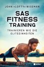 Oben steht "JOHN »LOFTY« WISEMAN", darunter "SAS FITNESS TRAINING", gefolgt von "TRAINIEREN WIE DIE ELITEEINHEITEN". Ein muskulöser Mann macht Liegestütze im Freien bei Sonnenuntergang.