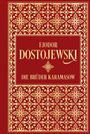 Goldene Verzierungen und Text auf rotem Hintergrund: Fjodor Dostojewski, Die Brüder Karamasow.