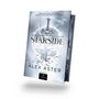 „Ergreife das Schwert, stelle dich deinem Schicksal.“ Ein Schwert durchdringt Eis auf einem Buchcover mit dem Titel „Starside“.
