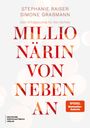Text: "Millionärin von nebenan" und "SPIRGEL Bestseller-Autorin". Hintergrund hell, Buchcover mit großen, roten Buchstaben.