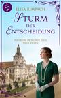 „ELISA RIMPACH – STURM DER ENTSCHEIDUNG. Die große München Saga: Neue Zeiten.“ Illustration mit Frau in grünem Kleid.