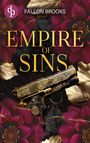 "EMPIRE OF SINS" in goldener Schrift. Darunter eine verzierte Pistole, umgeben von roten Blumen und goldenen Blättern.