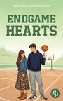 Text: "Michelle Cunningham", "Endgame Hearts". Eine Illustration mit einem Mädchen und einem Jungen auf einem Basketballplatz.