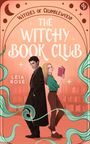 Titel: "The Witchy Book Club". Zwei Personen lehnen Rücken an Rücken, umgeben von Büchern und magischen Elementen.