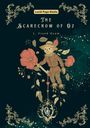 "Lucid Page Media", "The Scarecrow of Oz", "L. Frank Baum". Illustration einer Vogelscheuche mit Blumen und dekorativen Mustern.