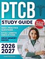 "PTCB Study Guide", 2026-2027, mit Infos zu Praxisfragen und Arzneimittelgedächtnis. Frau in weißem Kittel im Apothekenumfeld.