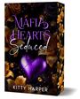 "Mafia Hearts Seduced" in lila Schrift, darunter ein lila Herz, umgeben von goldenen Rosen, auf schwarzem Hintergrund.