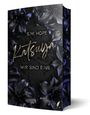 Text: S.M. HOPE, Katsuya, WIR SIND EINS. 

Ein dunkles, florales Design mit glänzenden, blauen Blüten.